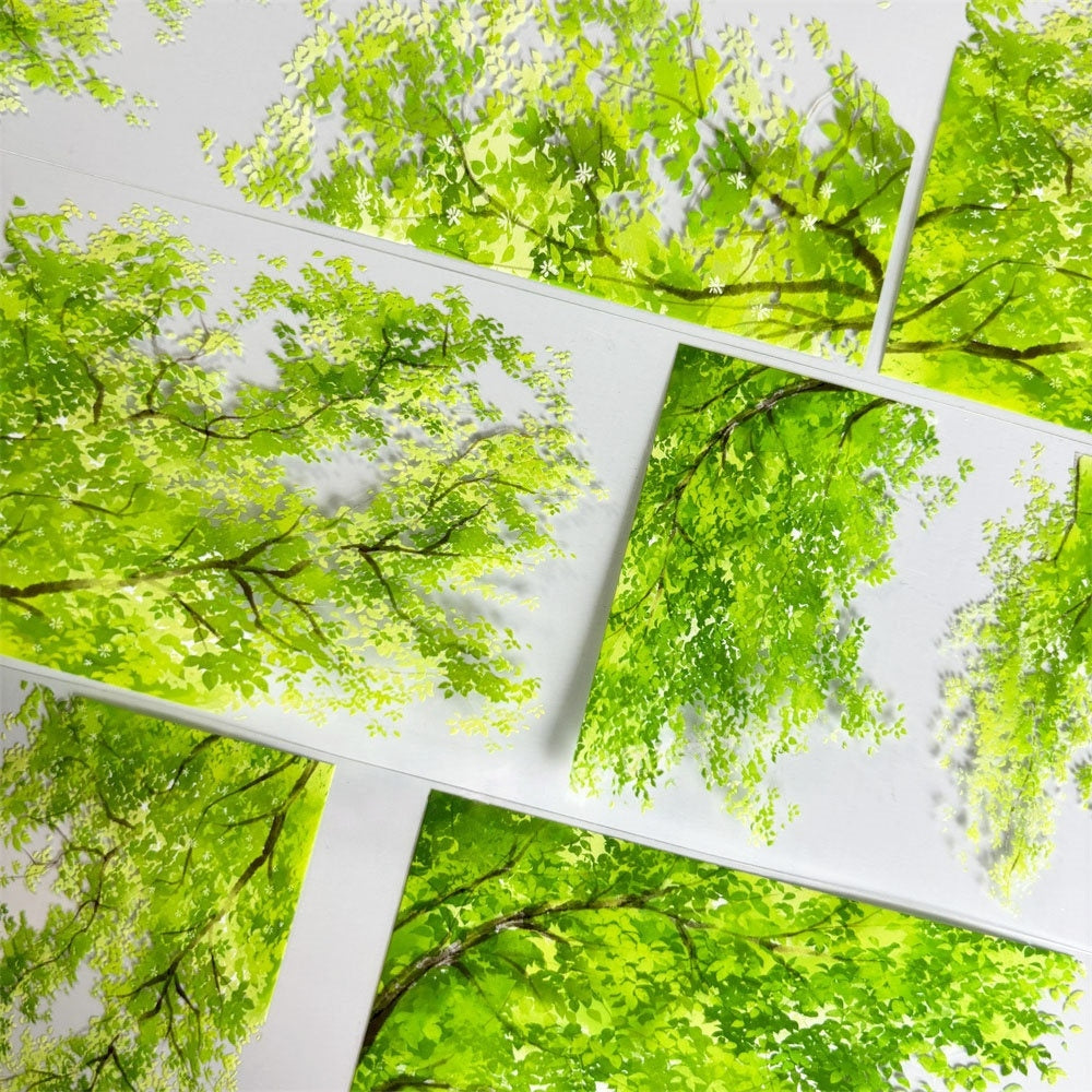 Bright green summer tree canopies on PET tape