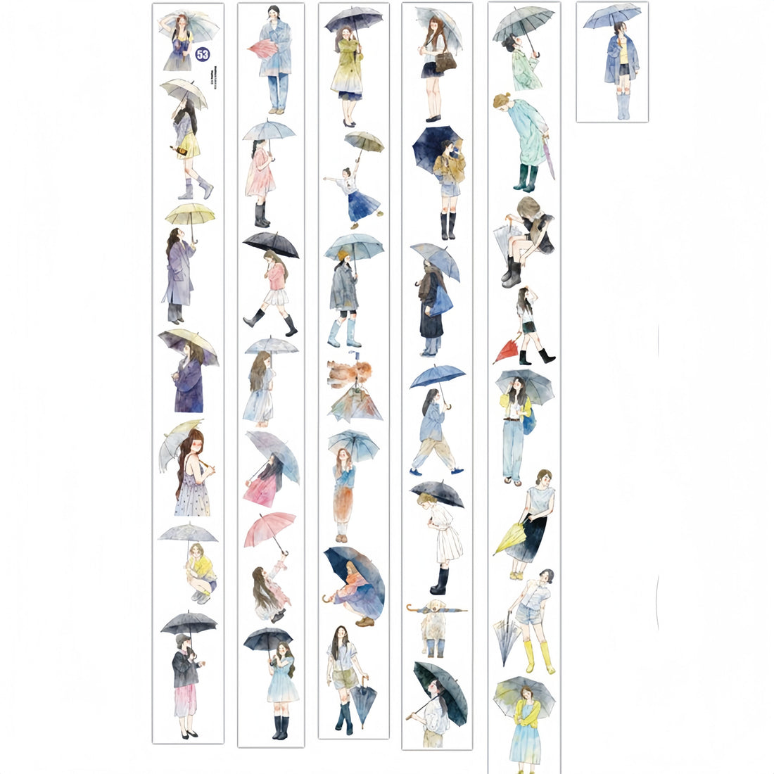 Rainy Day Girls PET Tape with illustrated girls and umbrellas