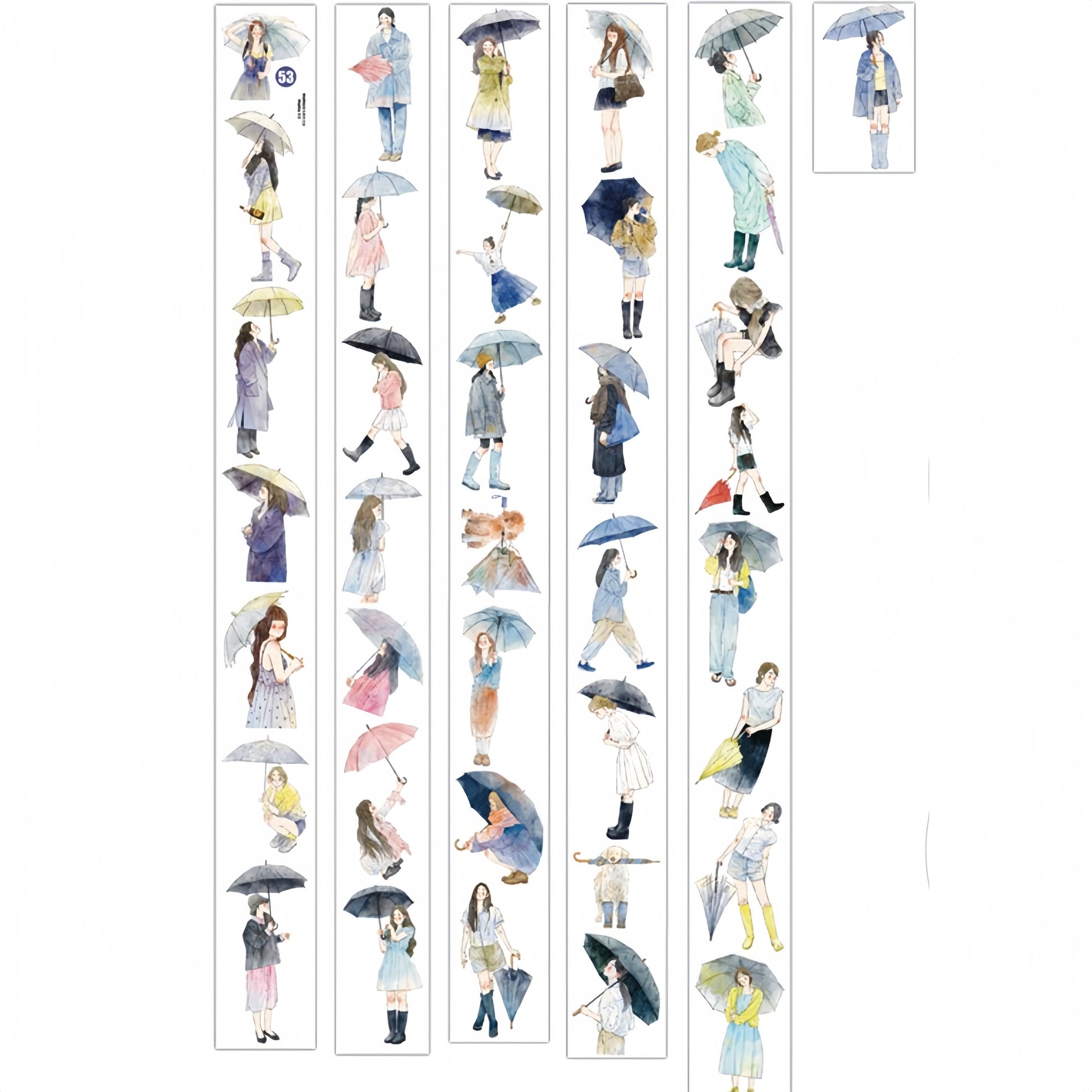 Rainy Day Girls PET Tape with illustrated girls and umbrellas