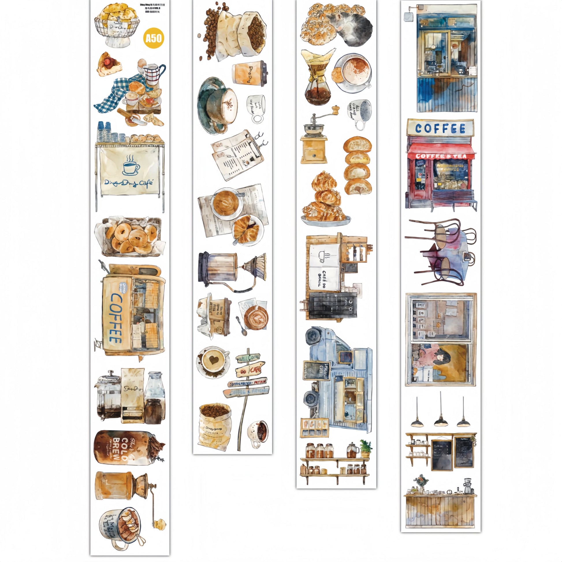 Coffee Time PET Tape with vintage coffee and typewriter illustrations
