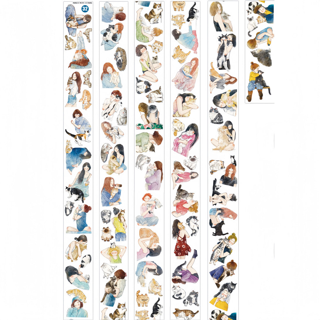 Girls and Cats PET Tape with illustrated girls and pet cats