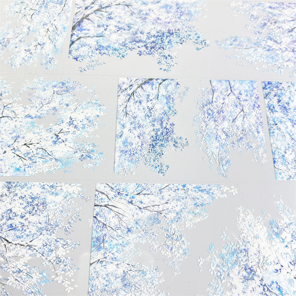 Cool blue winter tree branches on PET tape