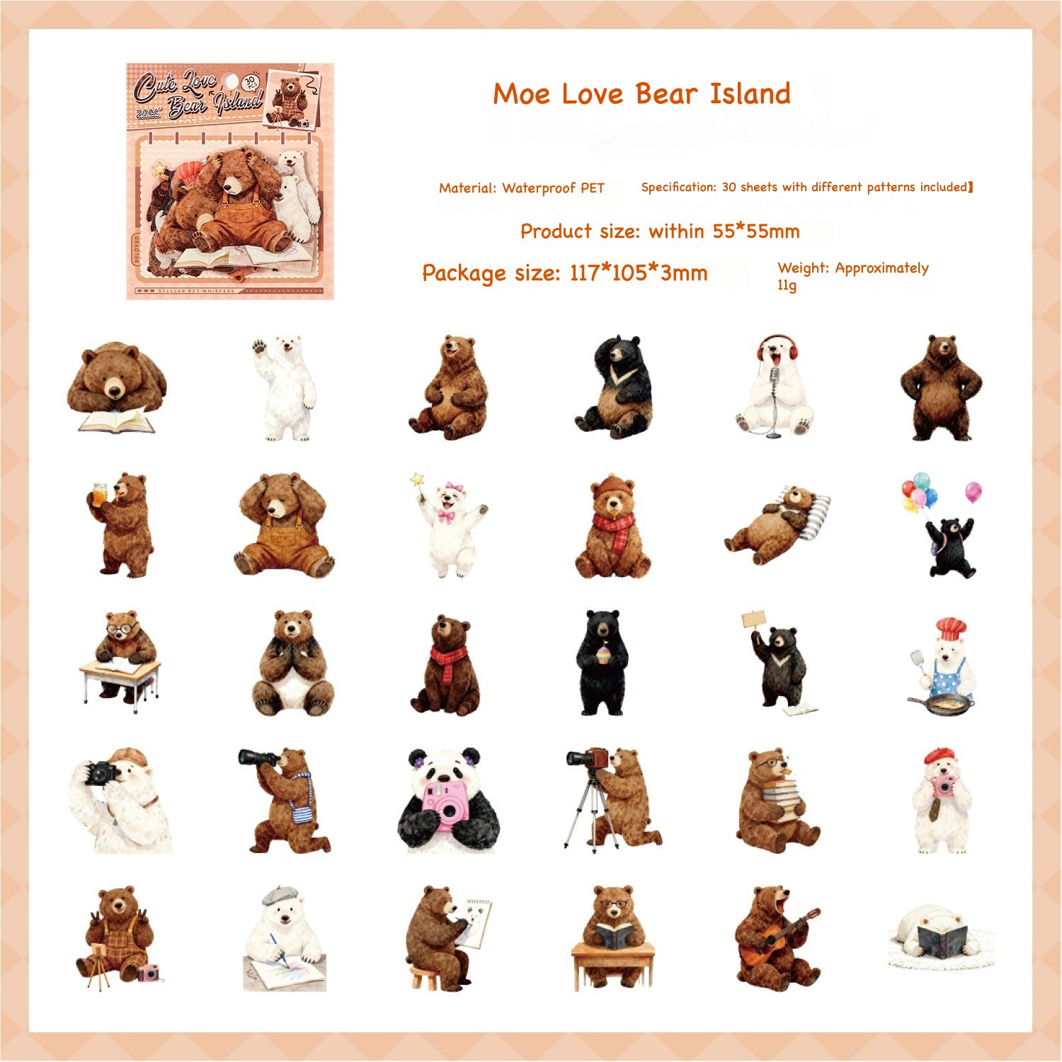 Cute animal sticker pack – kawaii illustrations of ragdoll cat, panda, penguin, bunny and bear