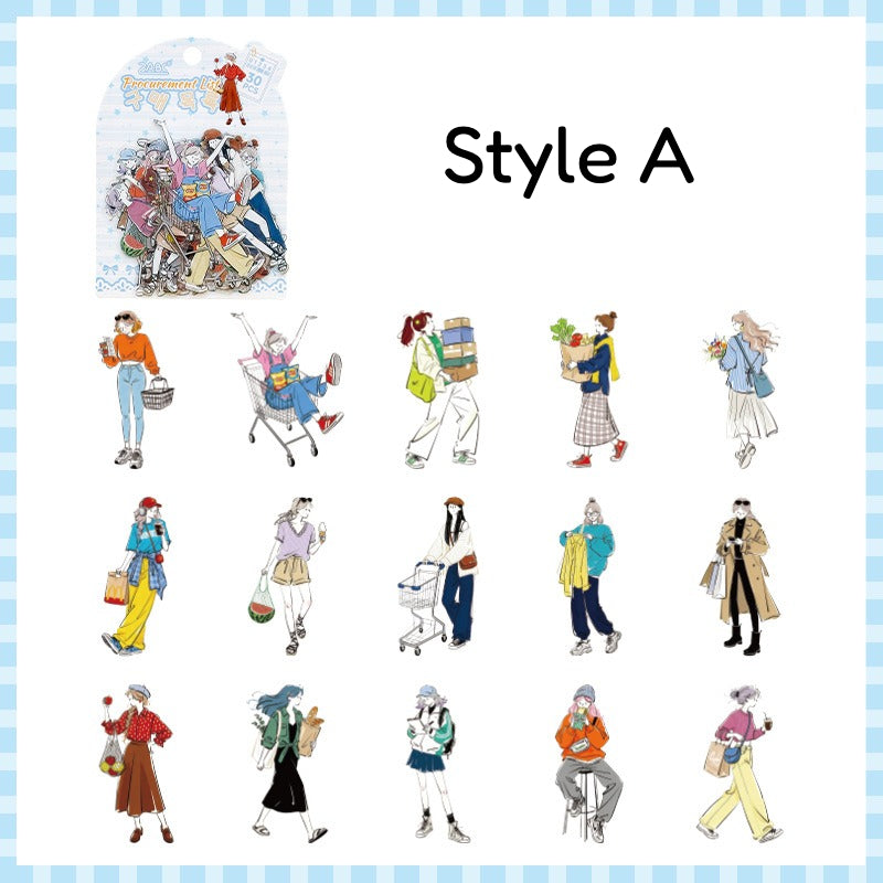 Style A soft girl fashion sticker sheet with modern character outfits and casual poses