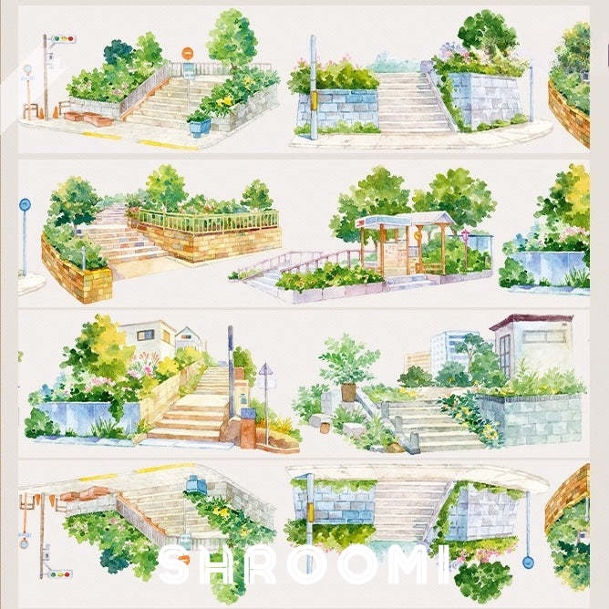 Stairway Garden PET Tape Charming Stairway Garden PET Tape | Decorative Greenery Steps Washi Tape | Aesthetic Urban Scenery Planner Tape
