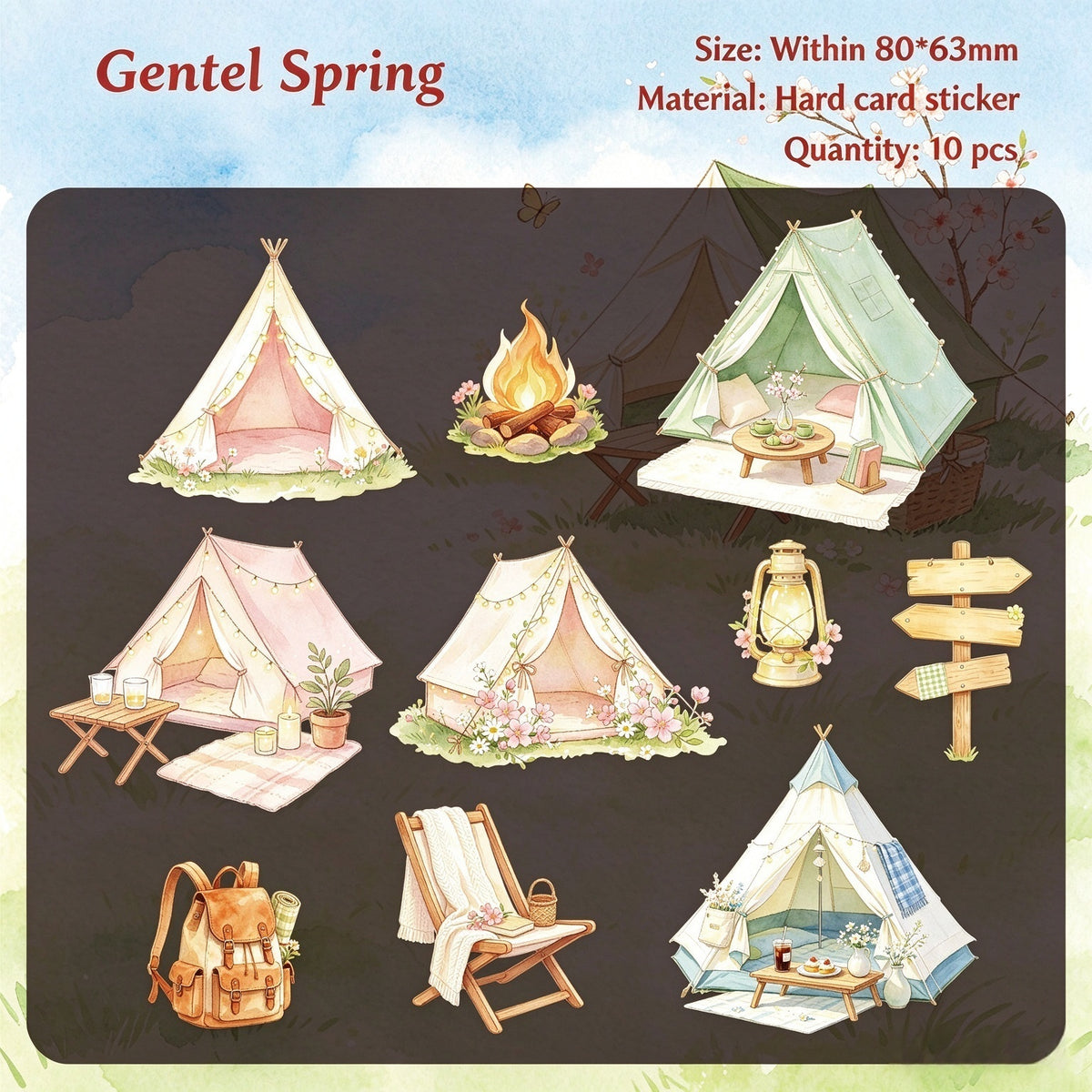 Gentle Spring style: 10 pastel camping stickers