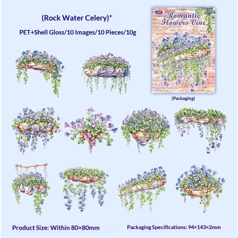 Romantic Floral Vine Botanical Stickers - 10pcs Waterproof Decorative Journaling Stickers