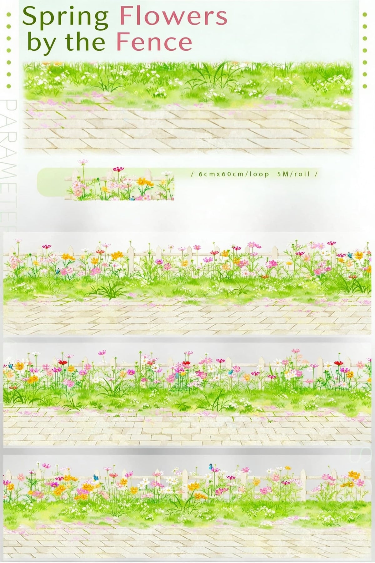 PET tape featuring a floral streetside border with railing