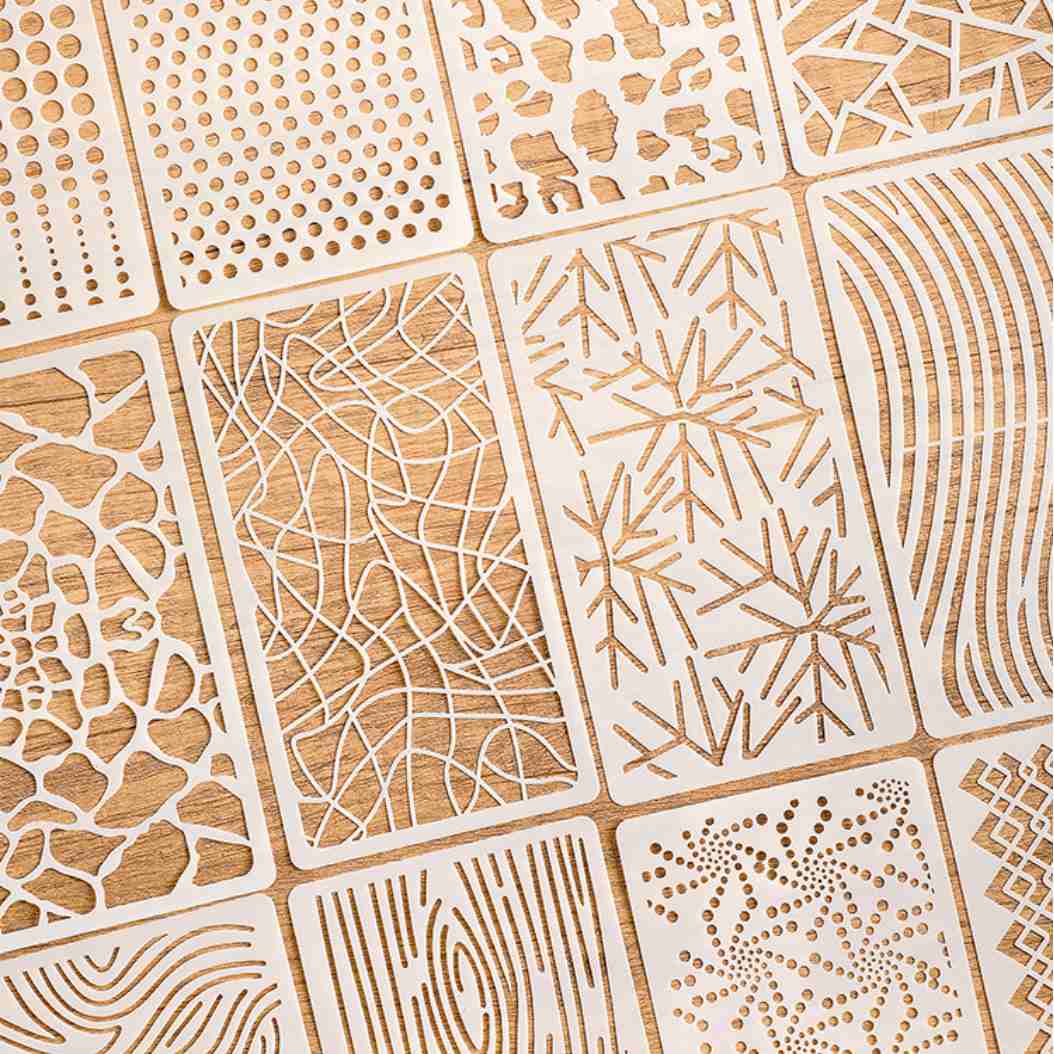 Rectangular texture stencils with crackle, wood grain and branch patterns
