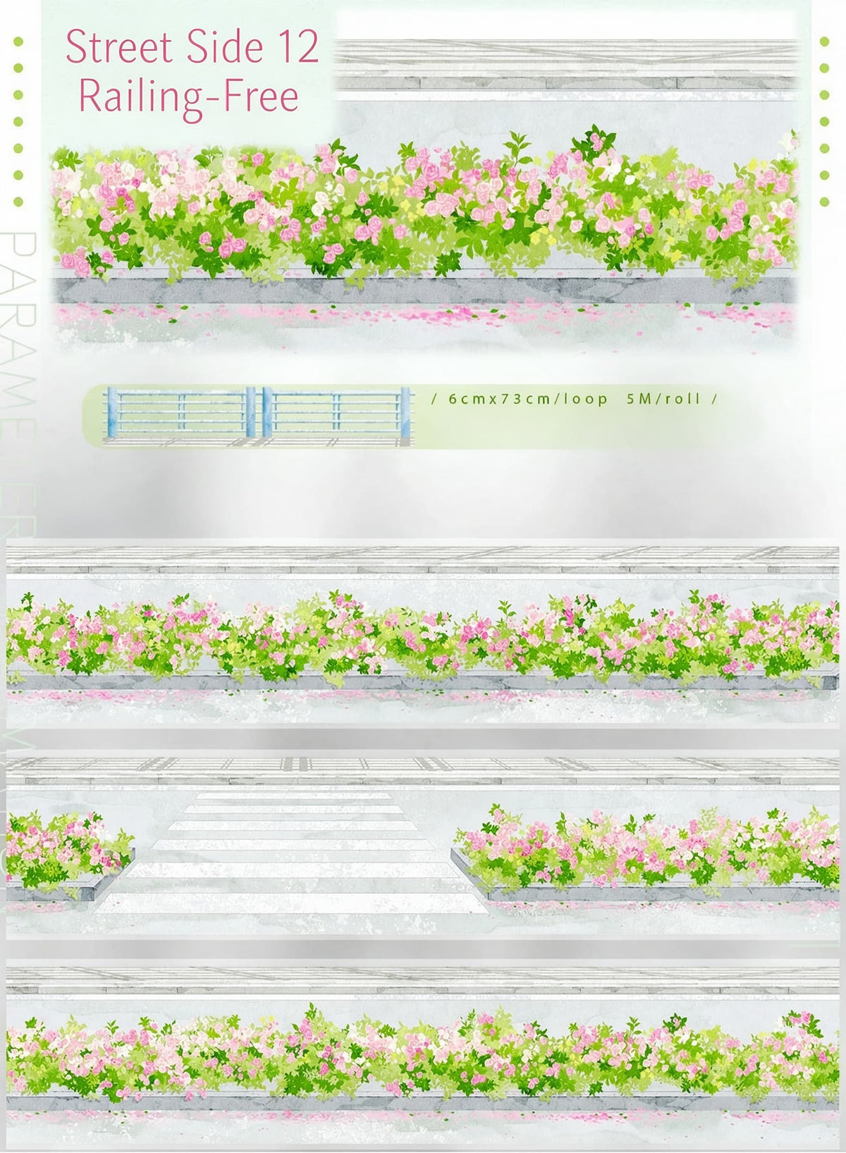 PET tape featuring a lush summer greenery street scene
