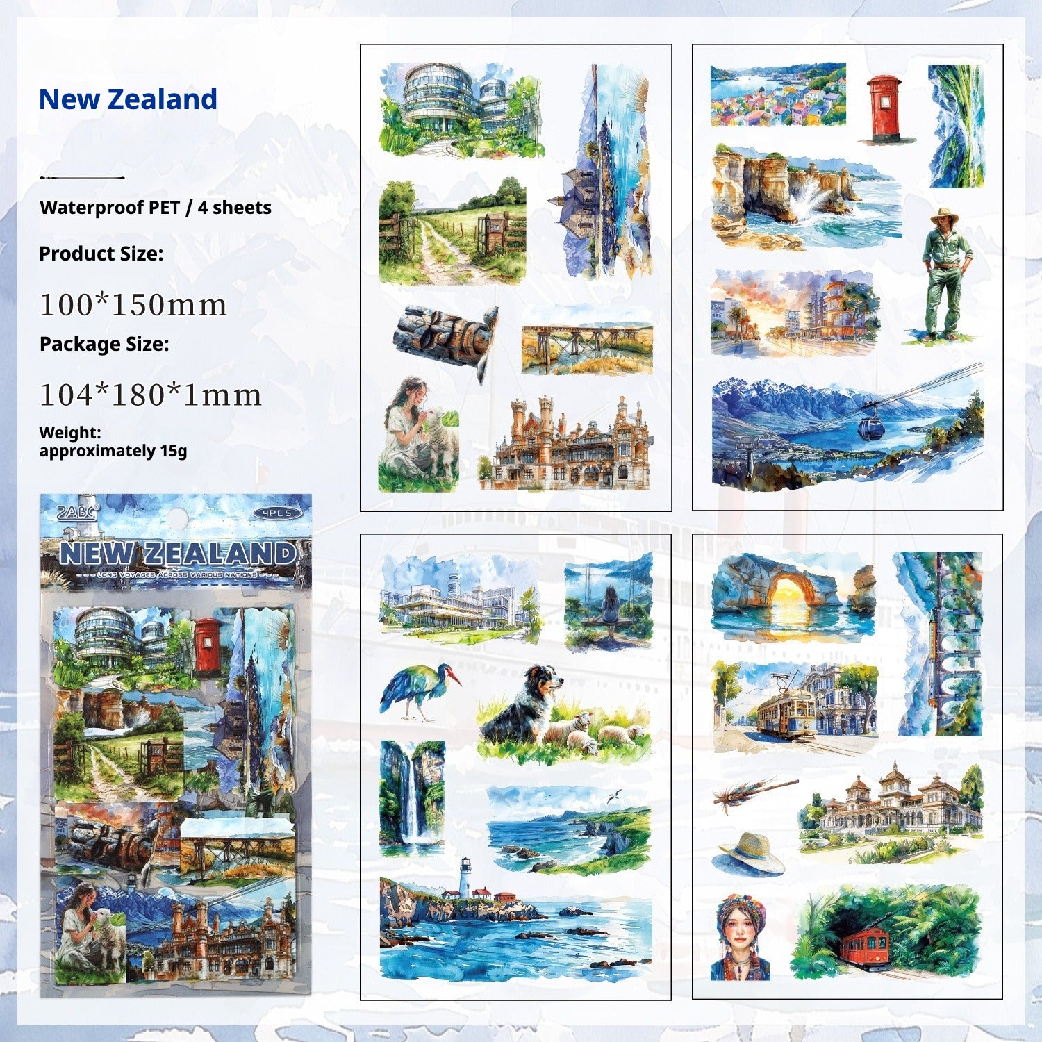 Trip to the World – Illustrated City Die-Cut Sticker Pack by Country