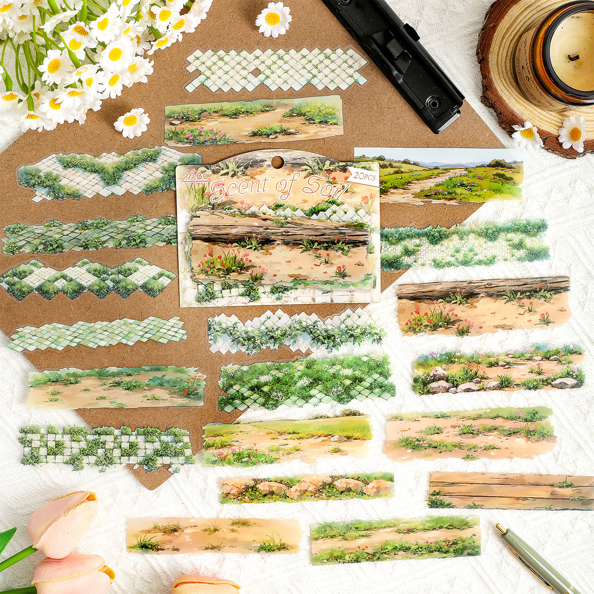 Border sticker of a stacked stone path design, "Stone Slab Memory"