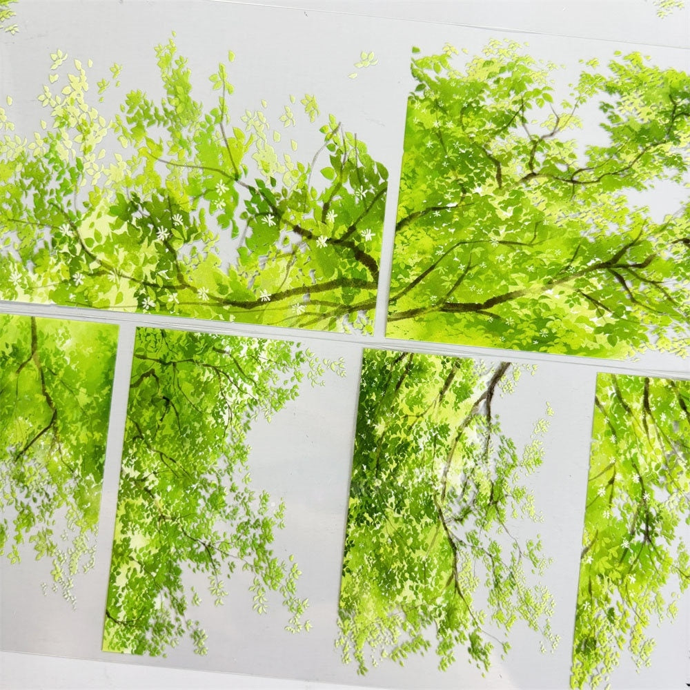Bright green summer tree canopies on PET tape