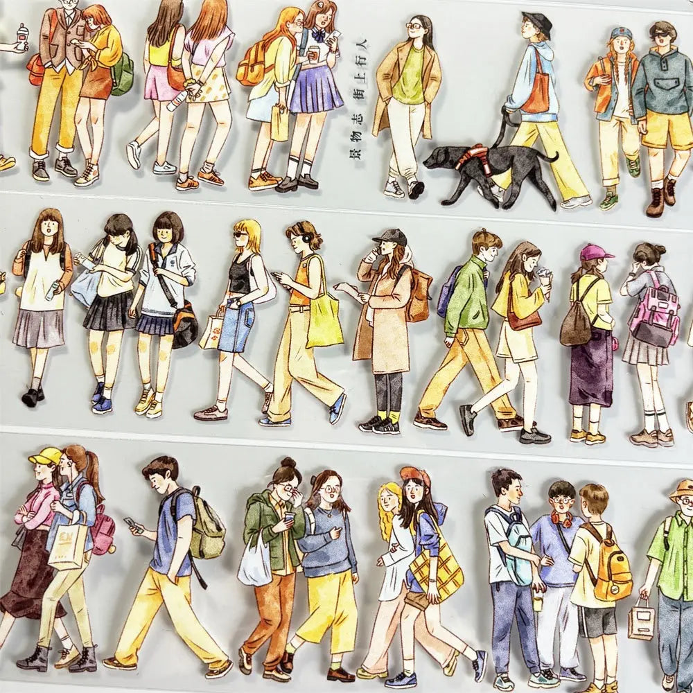 City Walkers tape close-up — illustrated dog walkers with golden retriever and black dog