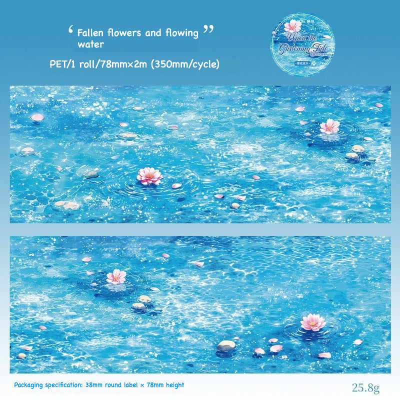 Petals on the Current – flower petals floating gently on flowing water surface