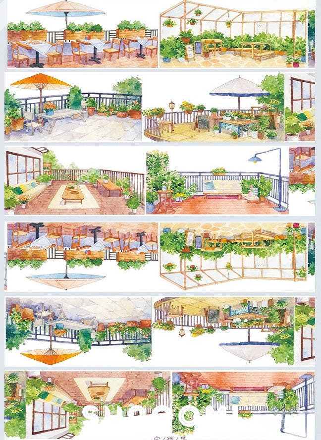 Rooftop Garden PET Tape Sunny Terrace Cafe PET Tape | Cozy Outdoor Garden Washi Tape | Balcony Life Decorative Tape