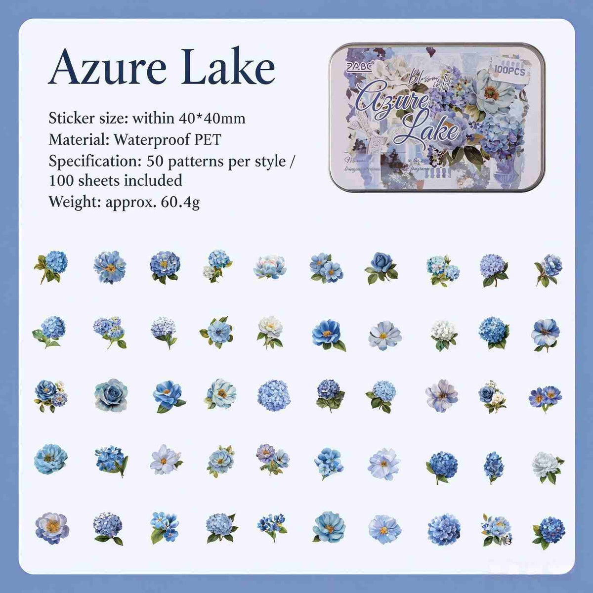 Azure Lake style: 50 blue flower sticker designs