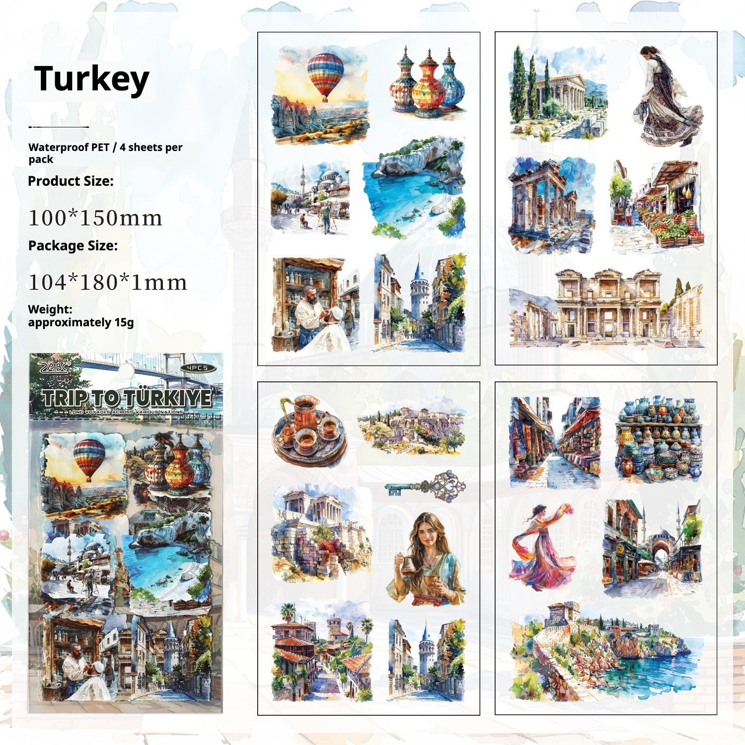 Trip to the World – Illustrated City Die-Cut Sticker Pack by Country