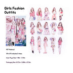 Cute die-cut fashion stickers of girls in various stylish outfits for journaling and crafts, Shroomi.