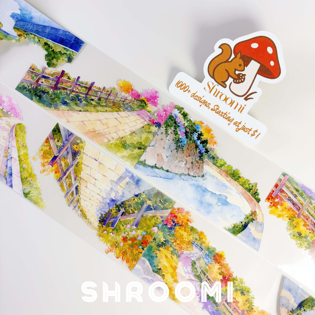 Garden Pathway PET Tape Garden Pathway PET Tape – Watercolor Floral Street Scenery