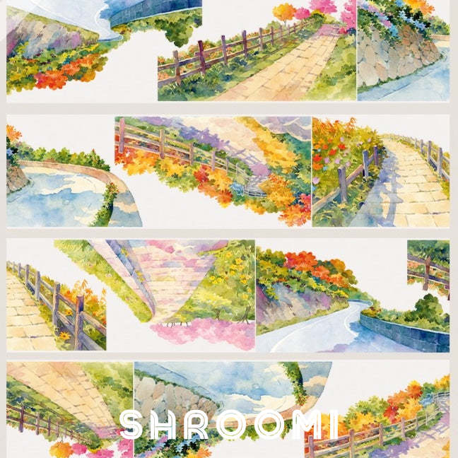 Garden Pathway PET Tape Garden Pathway PET Tape – Watercolor Floral Street Scenery