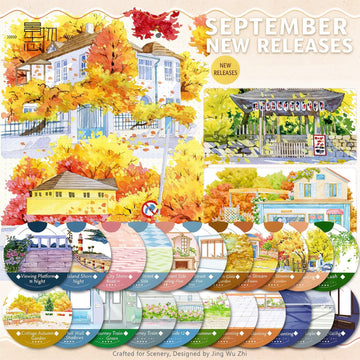 September new releases autumn scenery PET tape collection with street, courtyard, and shrine designs