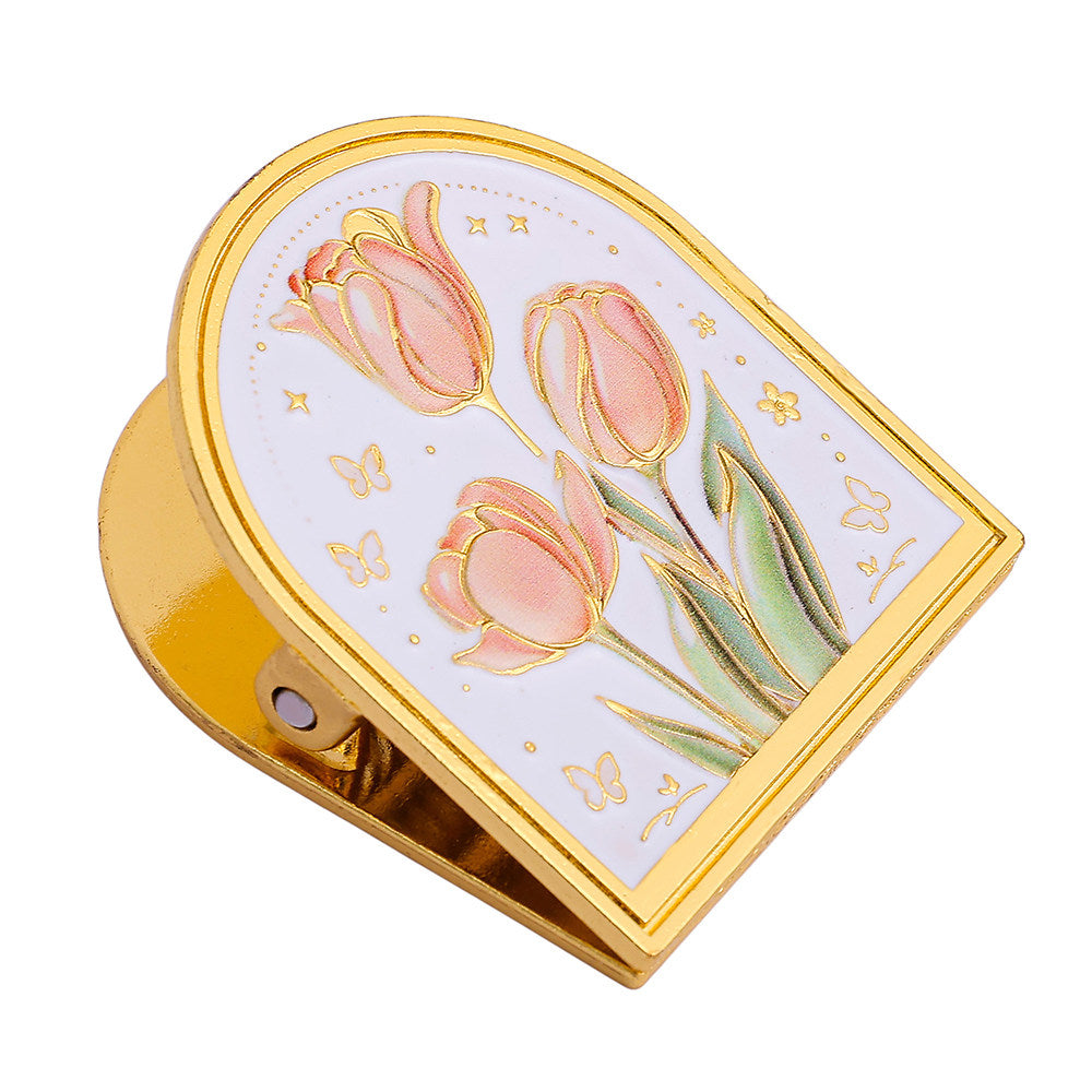 Embossed floral metal journal clip in gold-tone finish