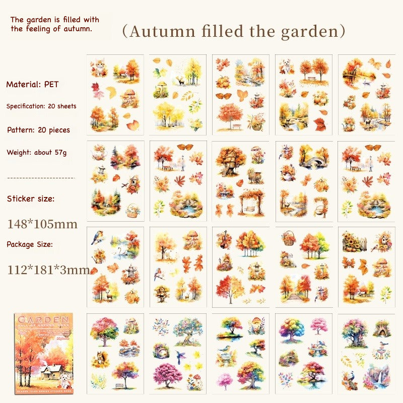 Glazed Tiles Series sticker book – watercolor garden and East Asian architecture scenes