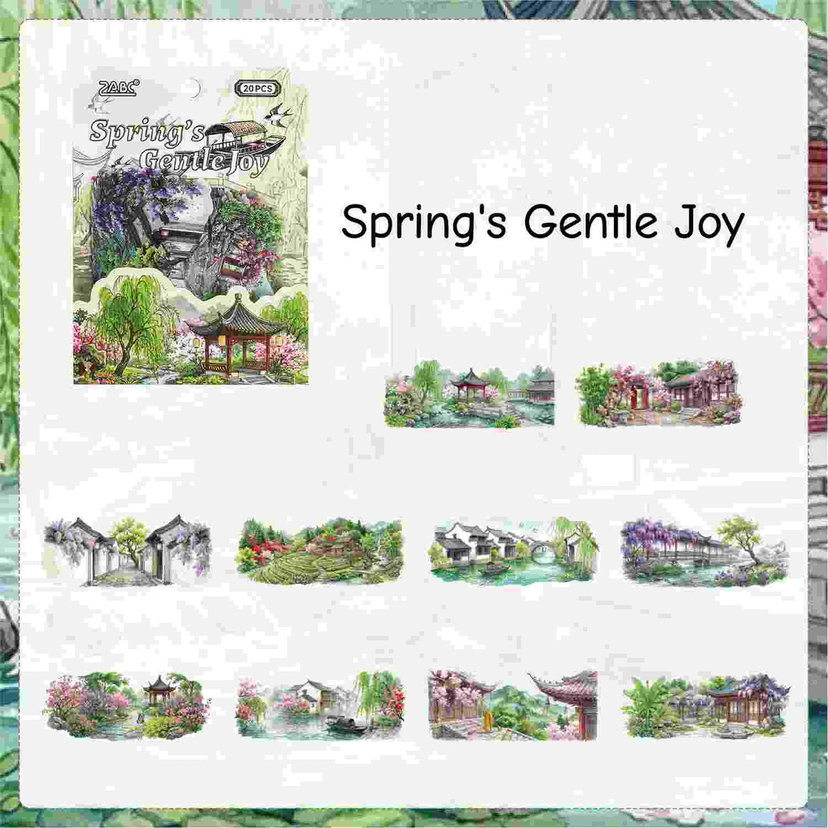 Full set of four seasons traditional scenery sticker designs