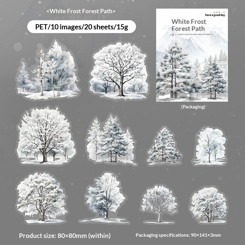 Winter Snow Tree Silhouette Stickers - Snowy Forest Scene | Waterproof PET Journal Decoration Pack