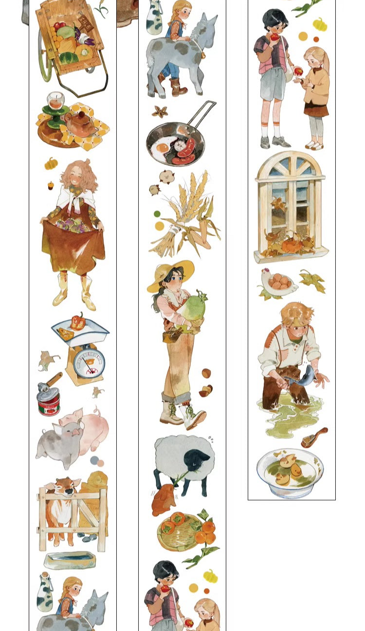 Autumn harvest hand-painted PET tape with farm scenes and harvest elements