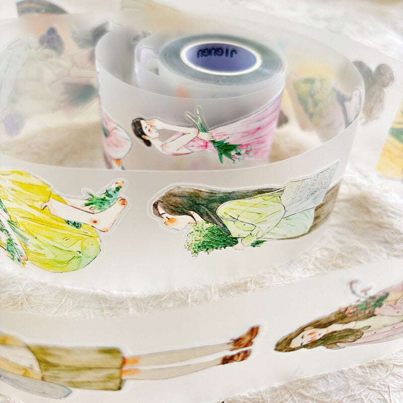 Floral Girls PET Tape with illustrated girls and flowers