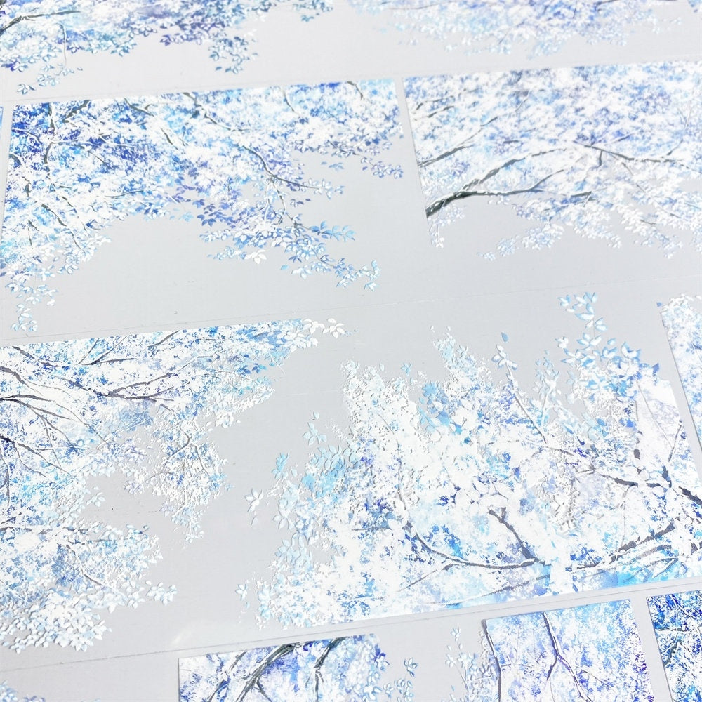 Cool blue winter tree branches on PET tape