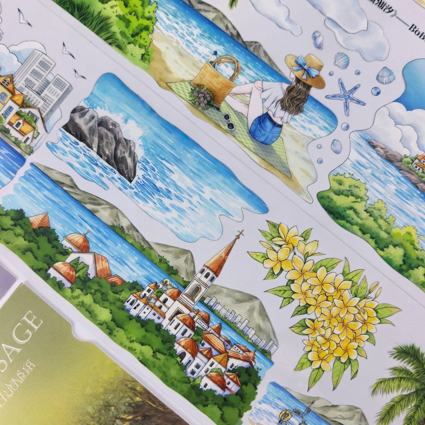 Midsummer Tide PET tape with a beach picnic, ocean cliffs, and coastal town