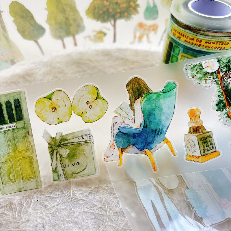 Greenery Home PET Tape with plants and interior decor illustrations