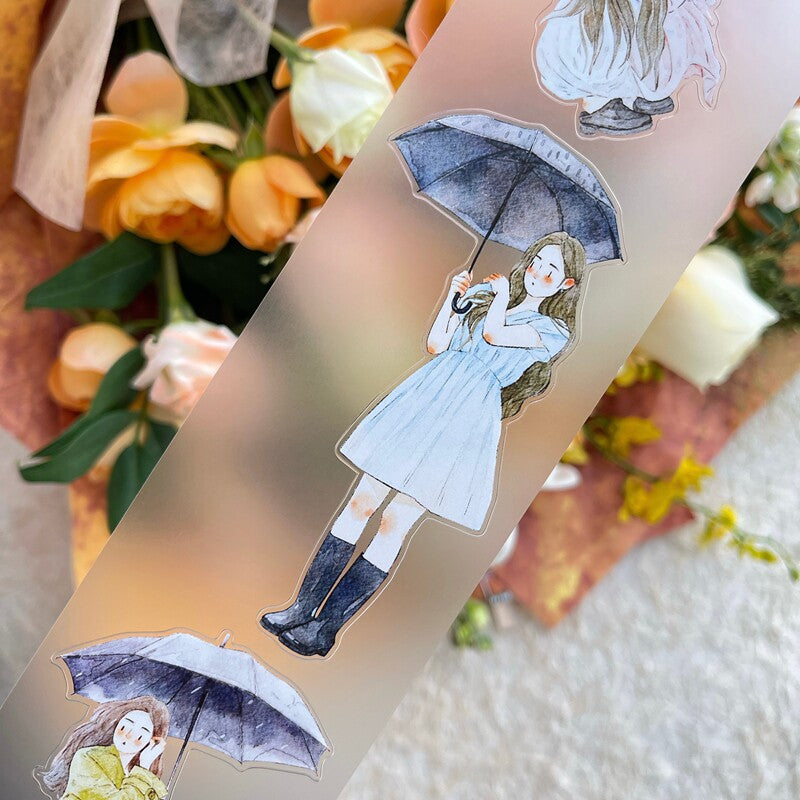 Rainy Day Girls PET Tape with illustrated girls and umbrellas