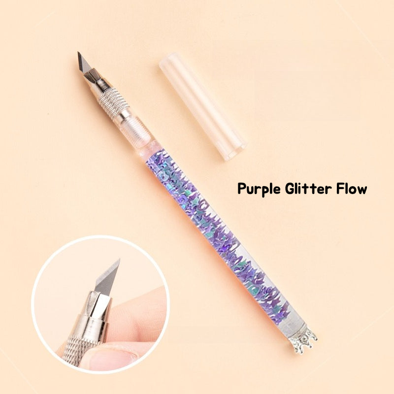 Shimmering Sands Hobby Knife GleamFlow Craft Knife | Liquid Sand Pen Cutter for Journaling & DIY Crafts – 22mm Blade, 130mm Handle