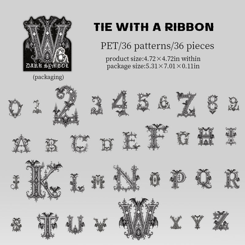 Tie With a Ribbon style: 36 silver ribbon letters and numbers