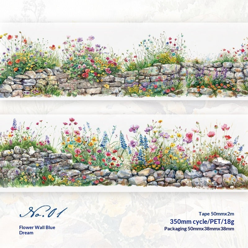 Green Floral Wall Washi Tape - Vintage Texture Scene Building | PET Journal Background Decoration Roll