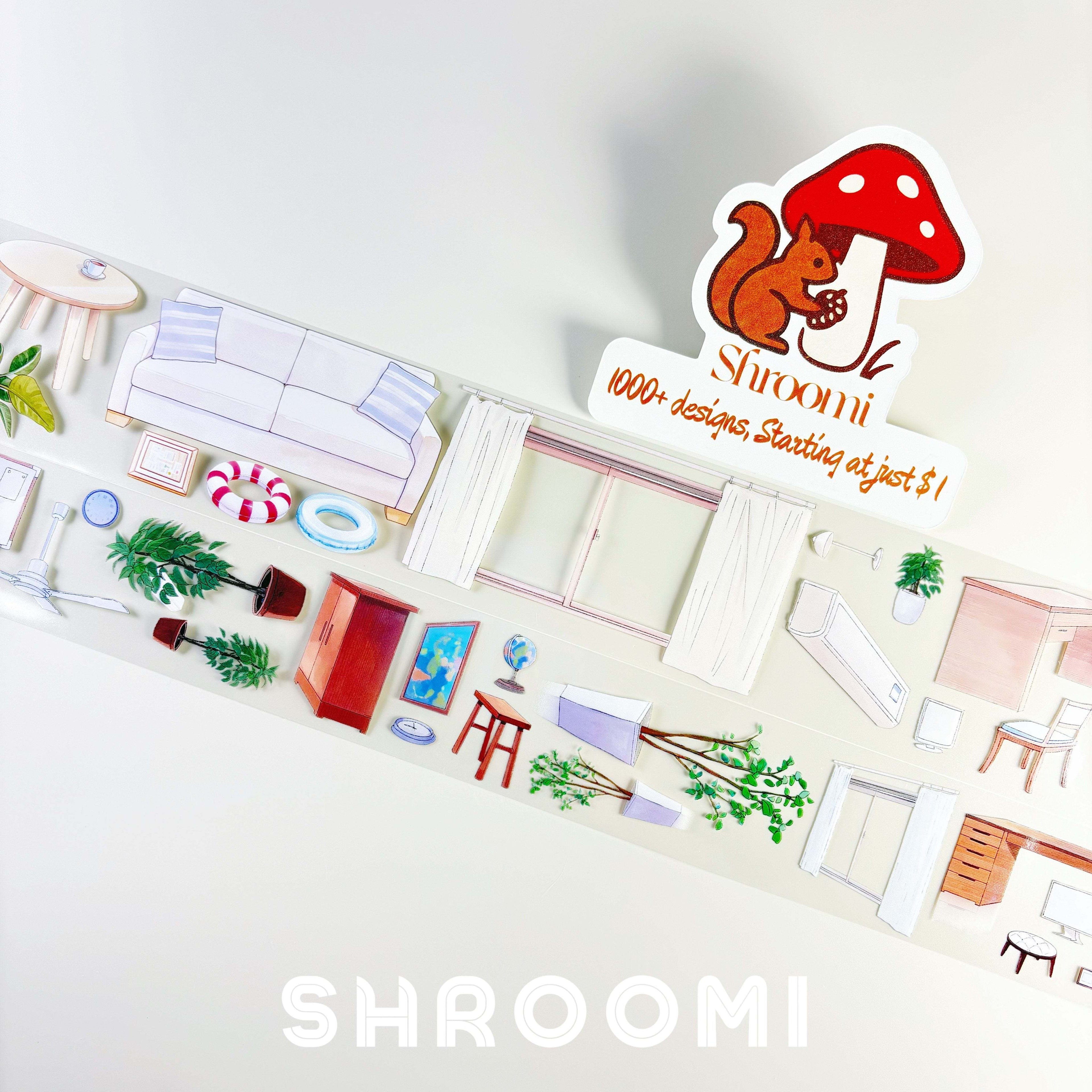 Modern Furniture 3 PET Tape: Shroomi modern bedroom sticker display