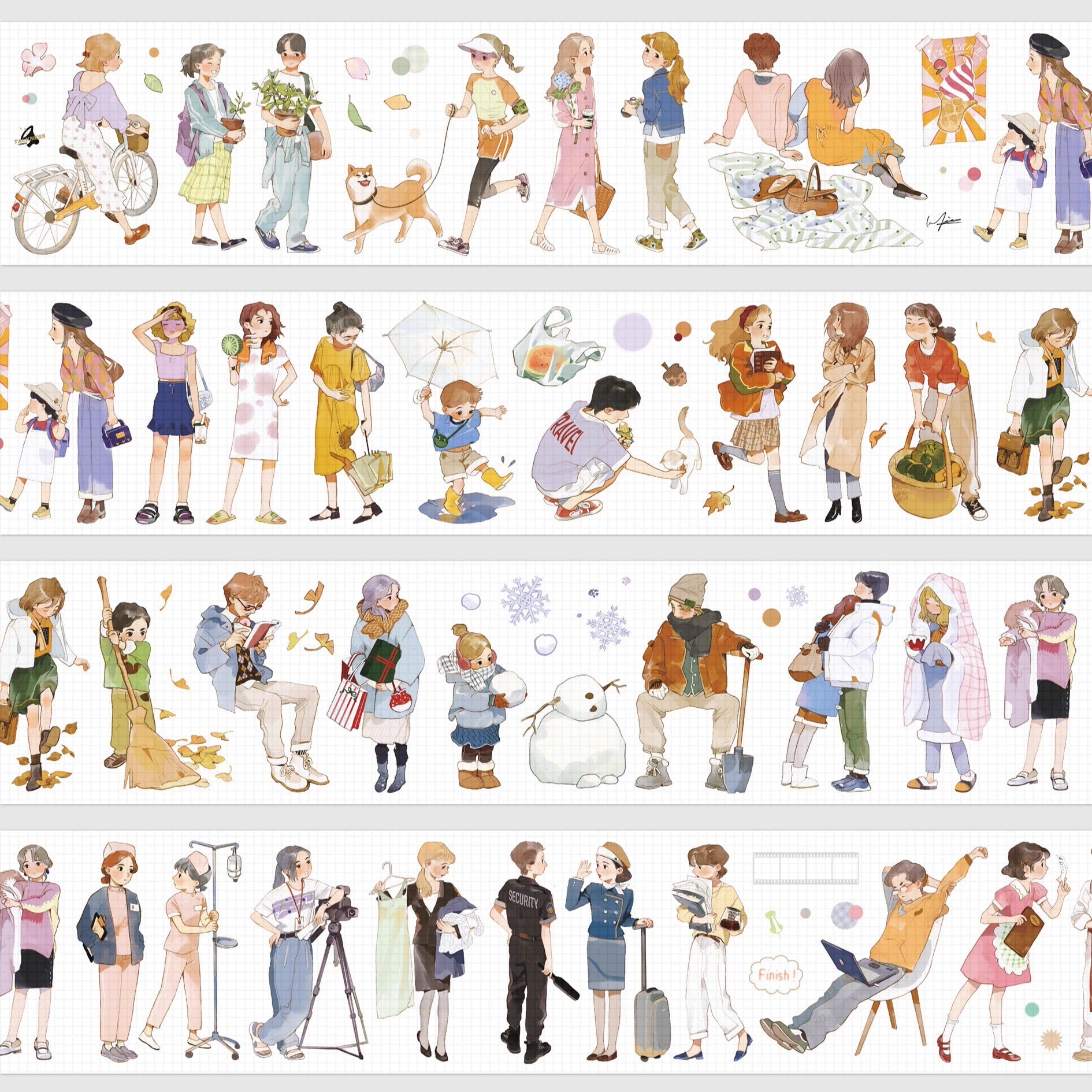 Starlight Figures hand-painted PET tape with whimsical character illustrations for scrapbooking