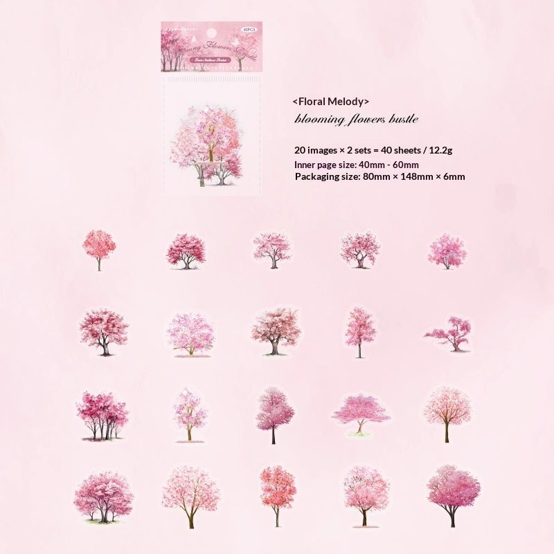 Vintage Forest Tree Stickers - Retro Botanical Woodland | Waterproof PET Journal Collage Pack