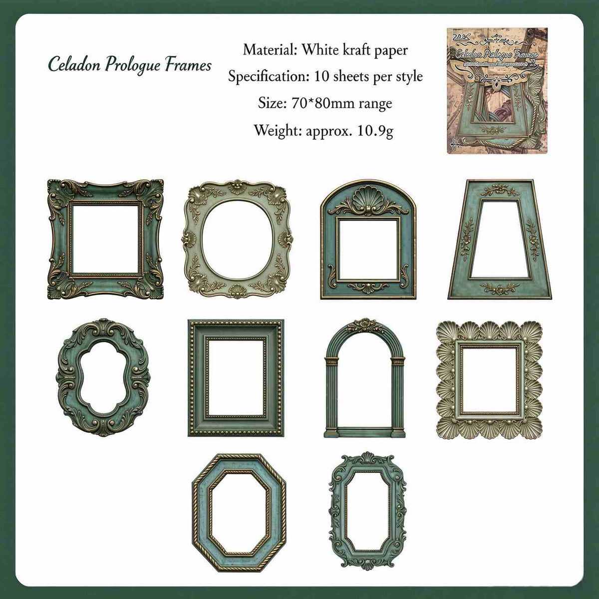 Celadon Prologue Frames style: ten green ornate frame sticker designs