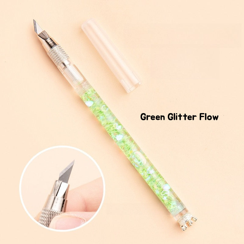 Shimmering Sands Hobby Knife GleamFlow Craft Knife | Liquid Sand Pen Cutter for Journaling & DIY Crafts – 22mm Blade, 130mm Handle
