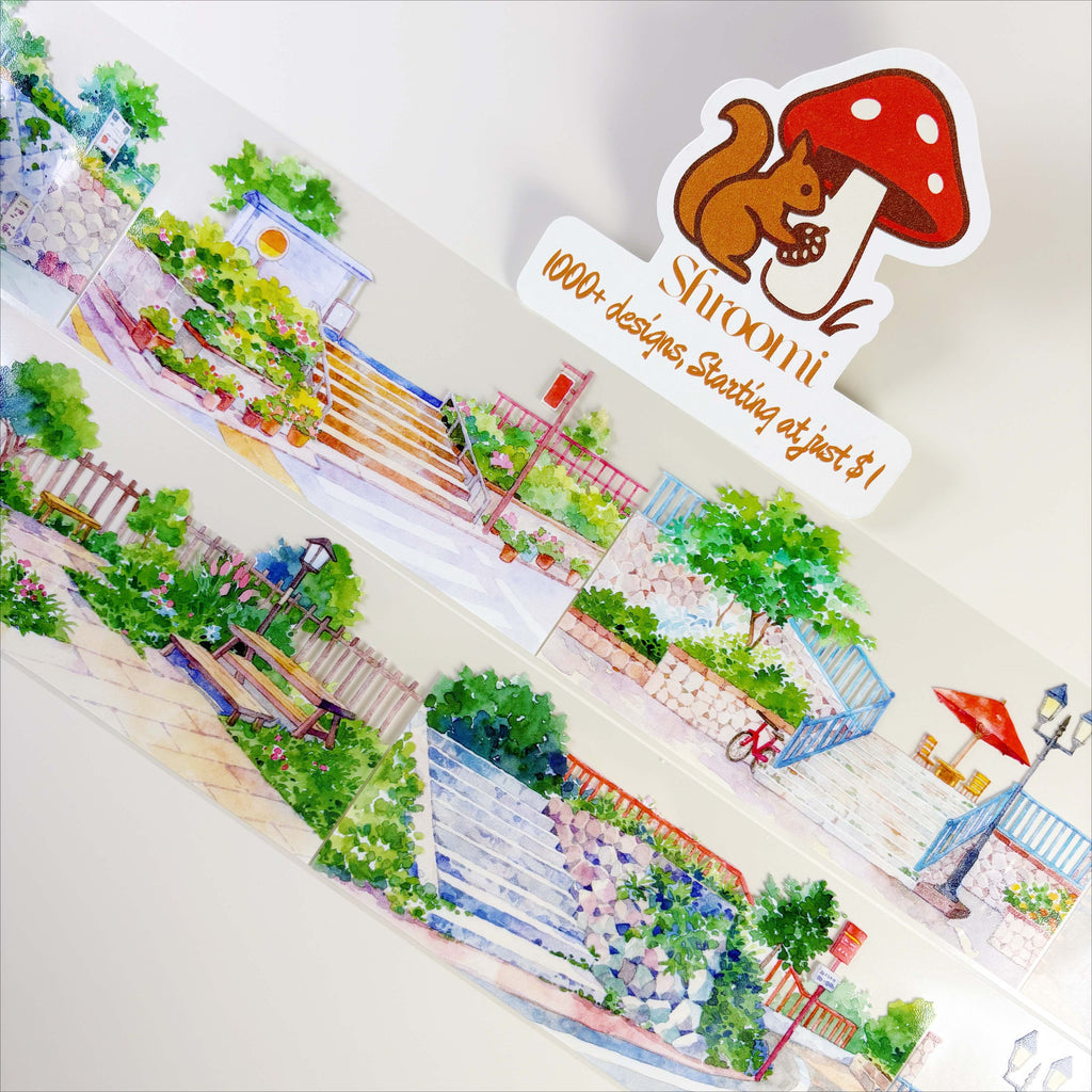 Sunny Path PET Tape Sunny Path PET Tape – Hand-Drawn Watercolor Street Scene for Journaling & Crafts