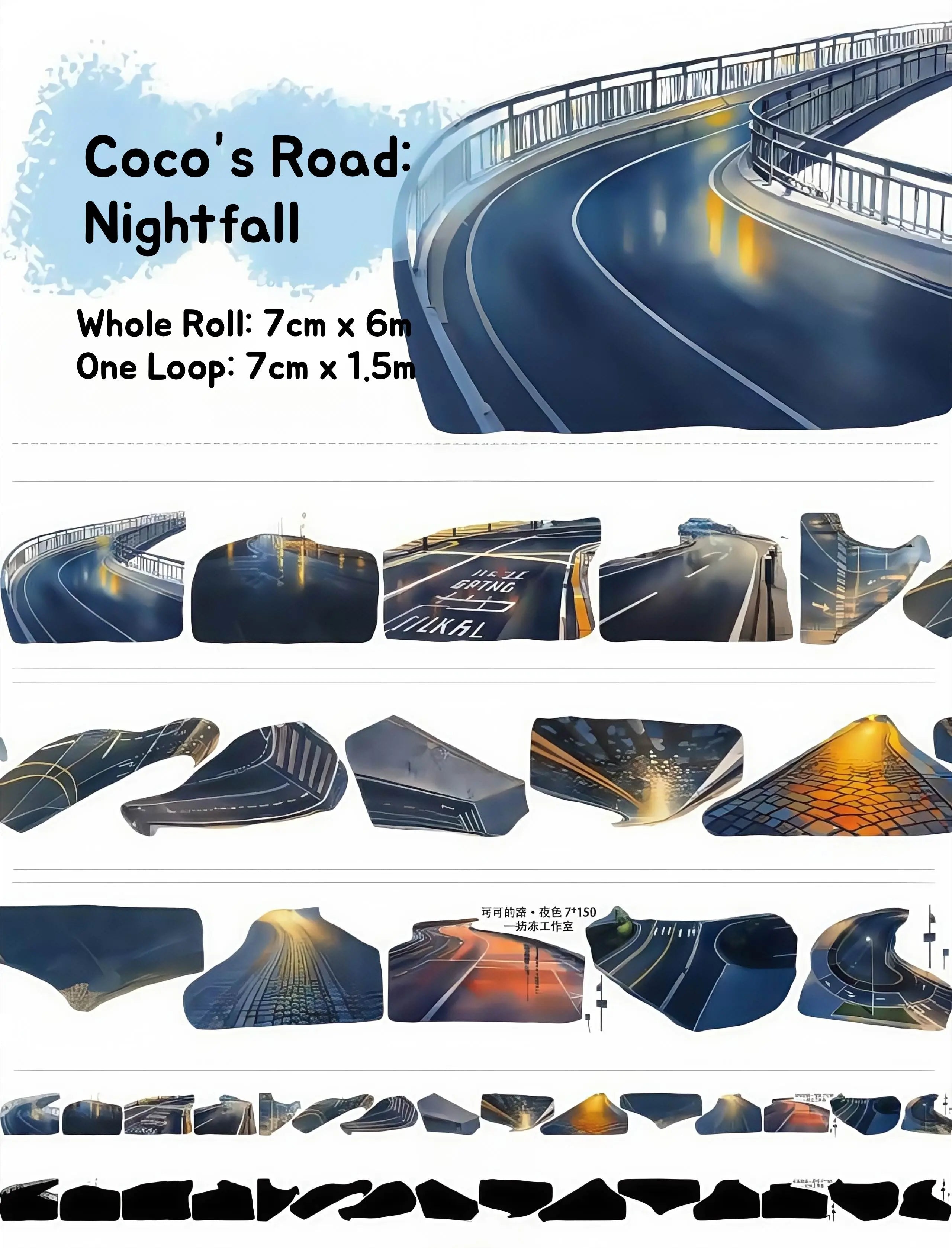 Coco’s Road - Night Streets / Neon Streets / Rainy Night Roads Tape Coco's Road PET Tape | Night & Neon City Street Scenery Tape