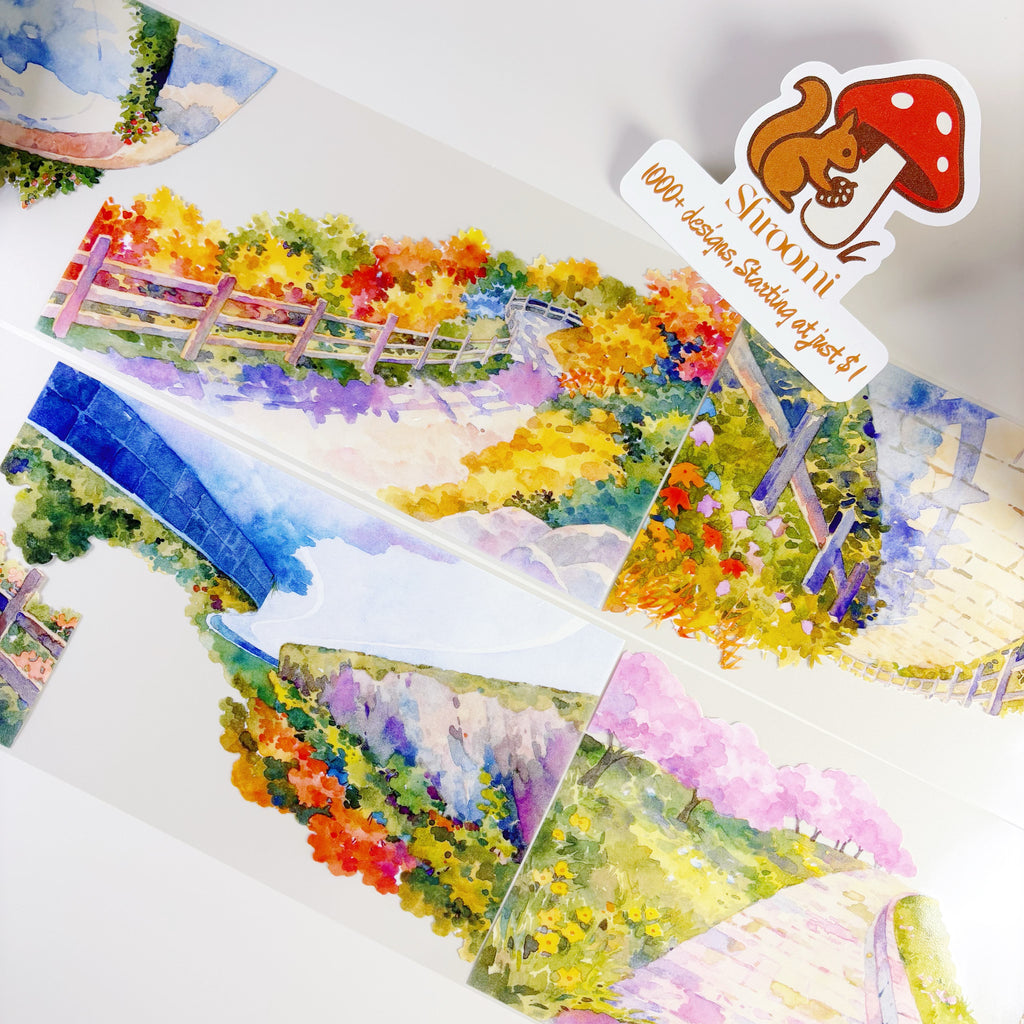 Garden Pathway PET Tape Garden Pathway PET Tape – Watercolor Floral Street Scenery