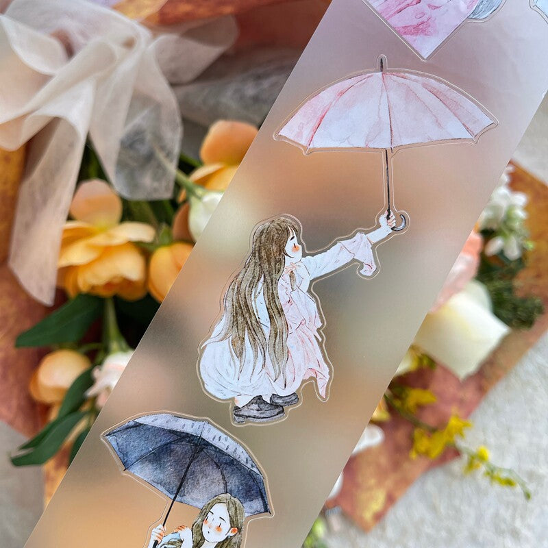 Rainy Day Girls PET Tape with illustrated girls and umbrellas