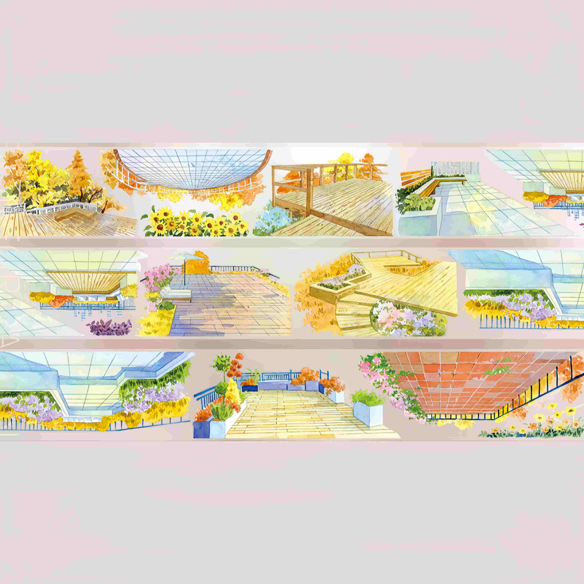 Design from the 10-piece Autumn Town & Garden Collection decorative tape, featuring an autumn townscape motif