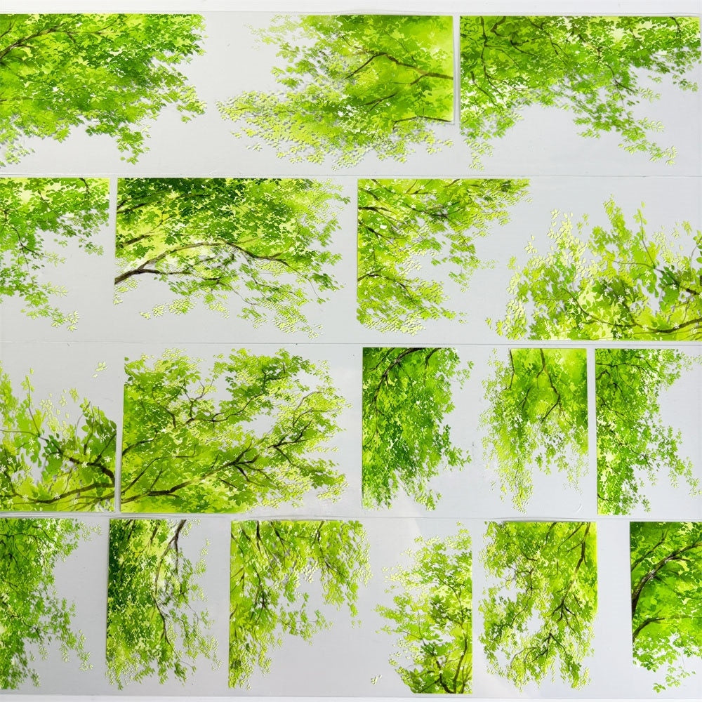 Bright green summer tree canopies on PET tape